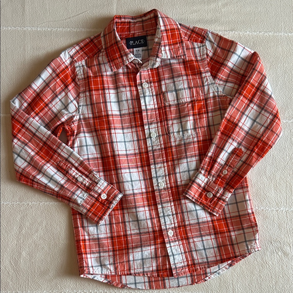 Place Kids Red and White Plaid Button Down Shirt
